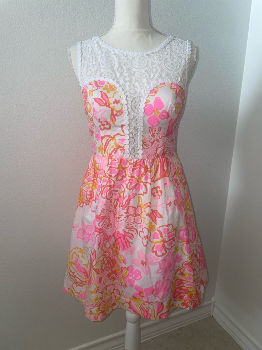Lilly Pulitzer Women’s Pink White Floral Sleeveless Reagan Fit & Flare Dress